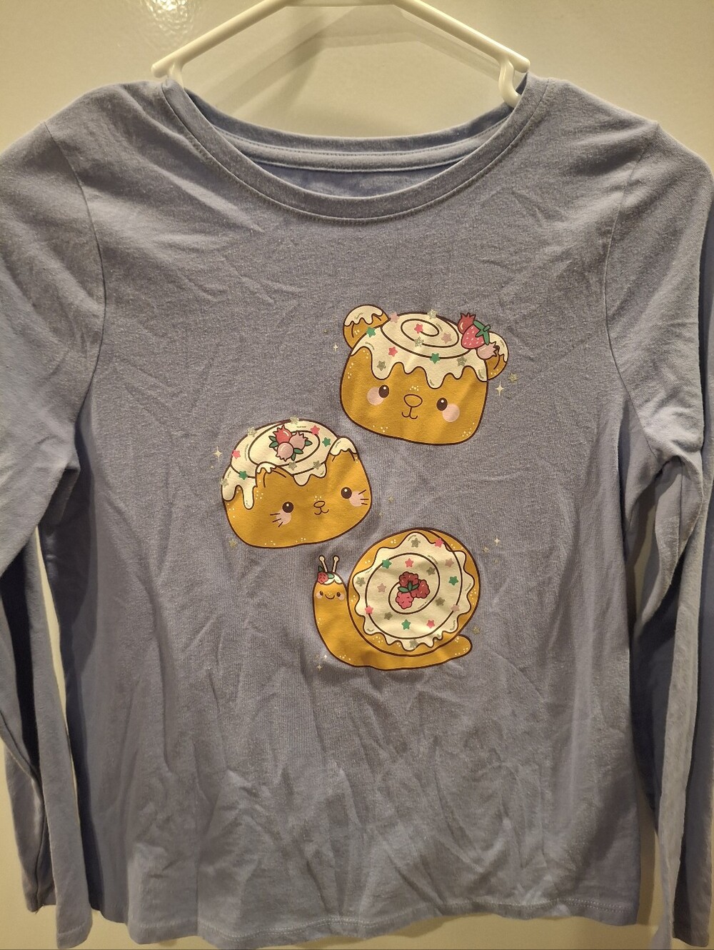 Cat & Jack Light Blue Long Sleeve Tee with Yellow Pastry Characters